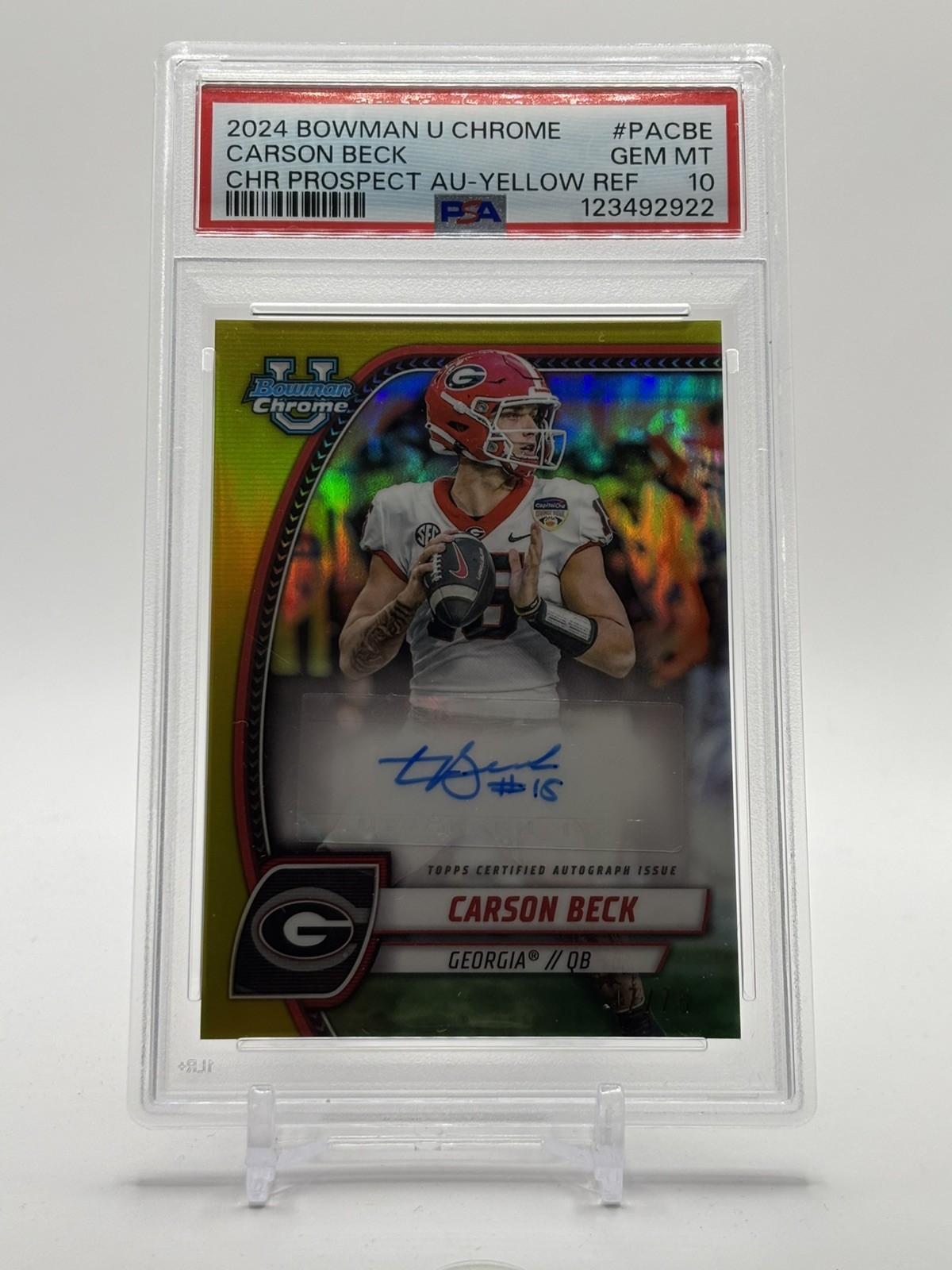 2024 Bowman U Chrome Carson Beck Yellow Refractor Auto /75 - PSA 10 - UGA, MIA