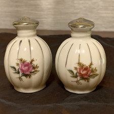 Vintage White Pink Floral Salt Pepper Shakers Set Garden Flower Japan