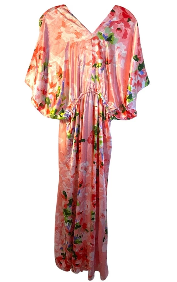 OSCAR DE LA RENTA Ladies Dress L XL Satin Pink Floral Nightgown Maxi Kaftan - Image 3 of 4