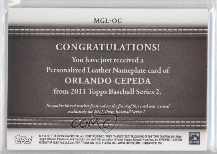 2011 Topps Manufactured Glove Leather Nameplate Orlando Cepeda #MGL-OC HOF - Image 2 of 2