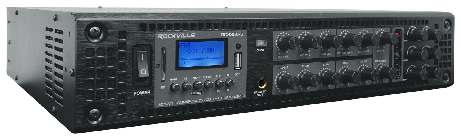 (4) Rockville WA870 8" 70V Commercial/Restaurant In-Wall Speakers+Receiver Amp