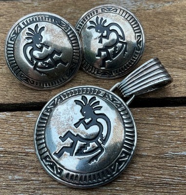 KOKOPELLI 925 Sterling Silver Necklace Pendant Earrings 19.5 Grams
