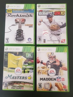 xbox 360 game lot,  rocksmith,  major league 10, Tiger woods PGA 12, madden 11