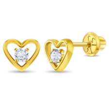 14k Gold Diamond Centered Heart Kids / Preteen / Teen Earrings