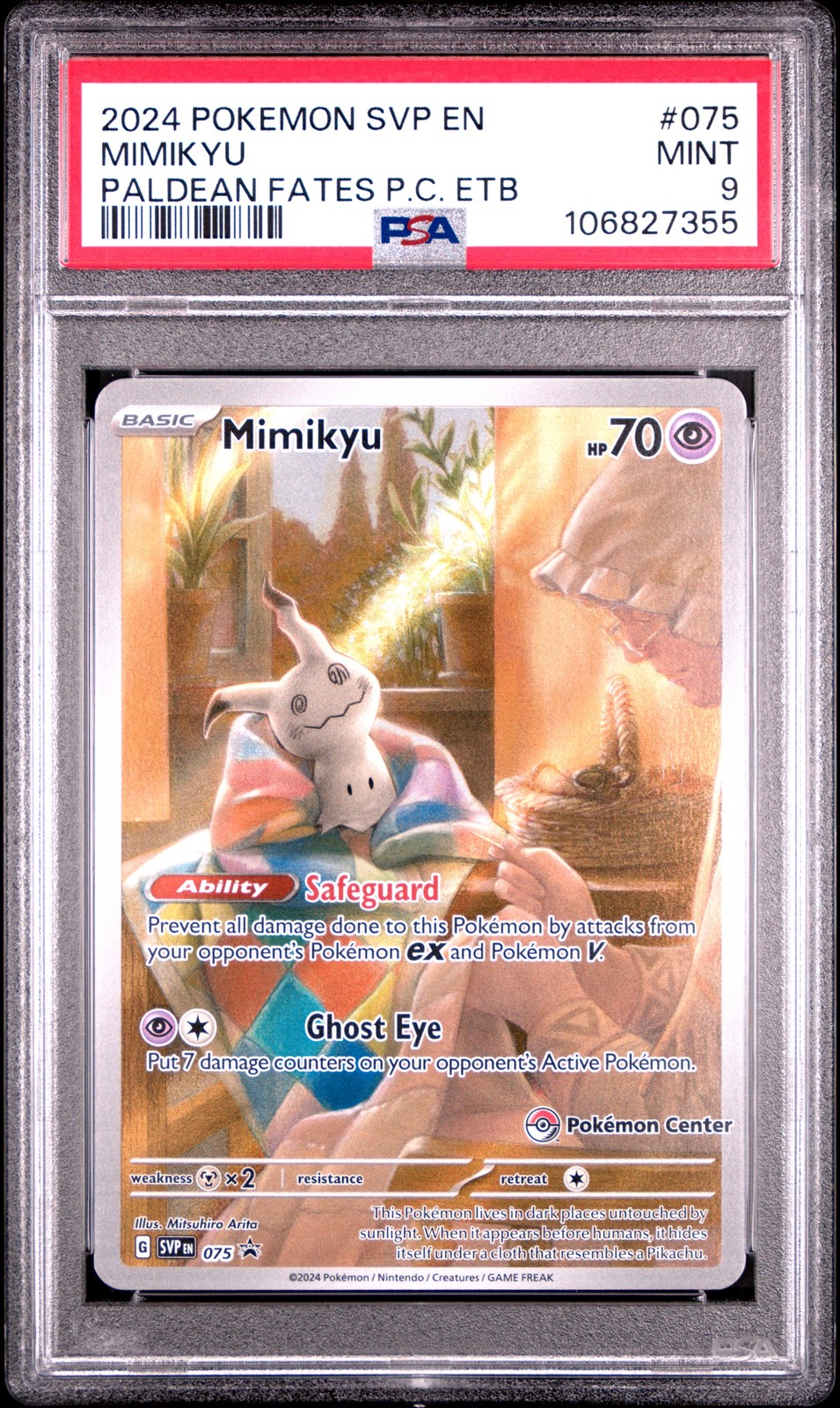 2024 POKEMON SVP PALDEAN FATES POKEMON CENTER ETB PROMO #075 MIMIKYU PSA 9