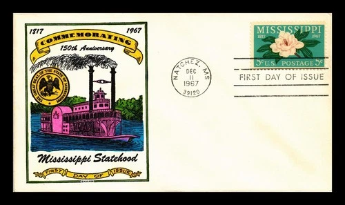 US COVER MISSISSIPPI STATEHOOD 150TH ANNIVERSARY FDC CASCADE HAND COLORED