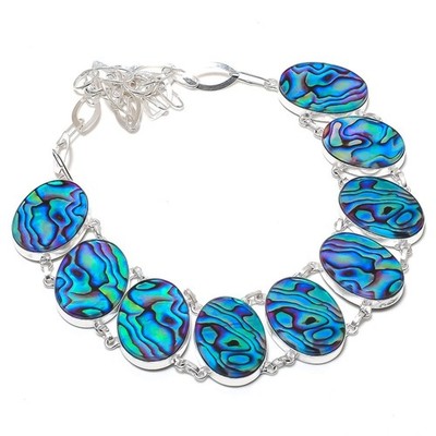 Abalone Shell Oval Shape Gemstone Necklace Adjustable Chain Jewelry 18'' PT 3981