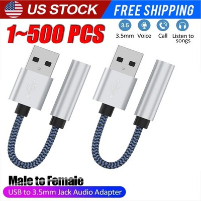 USB Type A To 3.5mm AUX Female Audio Headphone Jack Cable Adapter Lot