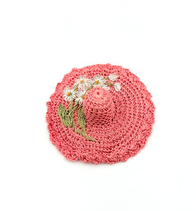 Vintage Crochet Hat Thimble/Needle Holder, Hand Embroidery