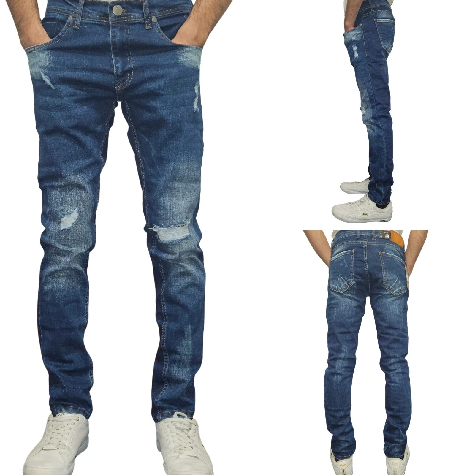 Mens Ripped Jeans Straight Leg Distressed Casual Denim Stretch Pants Waist 30