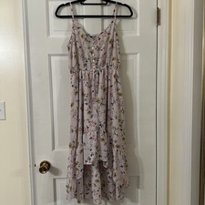 IRIS Pink Floral A-Line Midi Dress Sleeveless Adjustable Straps Button S