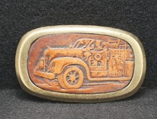 WA01135 COOL VINTAGE 1980s FIRETRUCK BELT BUCKLE