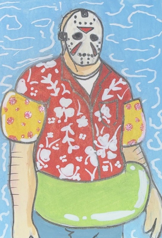ACEO Original Art Jason Voorhees Slasher Summer Summerween Friday The Thirteenth