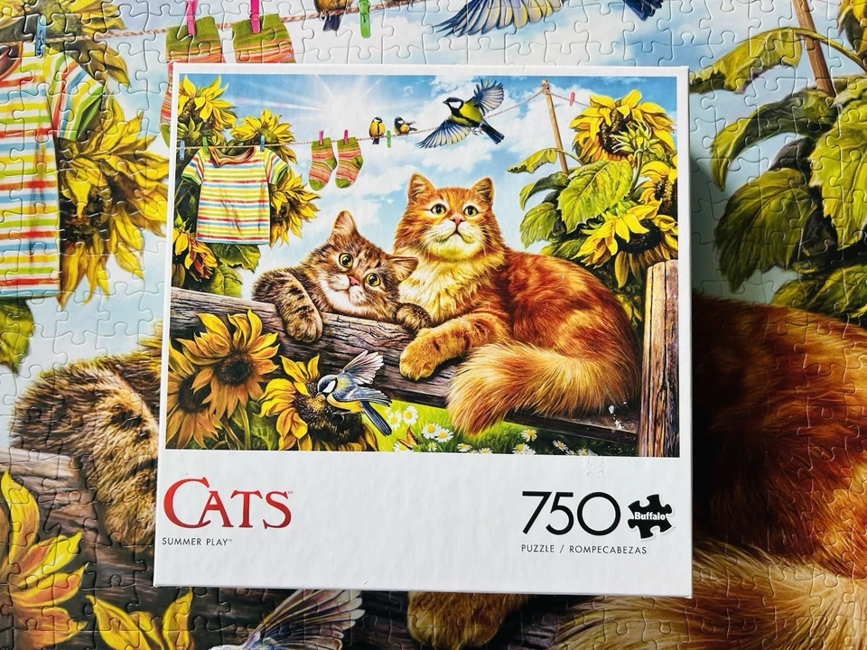 Buffalo Cats Series Summer Play Puzzle 750 Pieces Jigsaw Puzzle Sunflowers Cat - Image 4 of 4