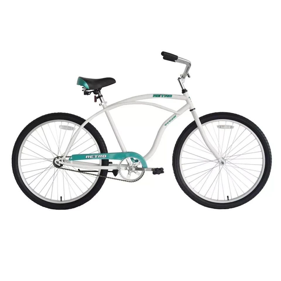 Bicicleta Crucero Playa Retro Para Hombre 26" Cuadro Ajuste Perfecto, Velocidad Única, Blanca Foto 2 de 4