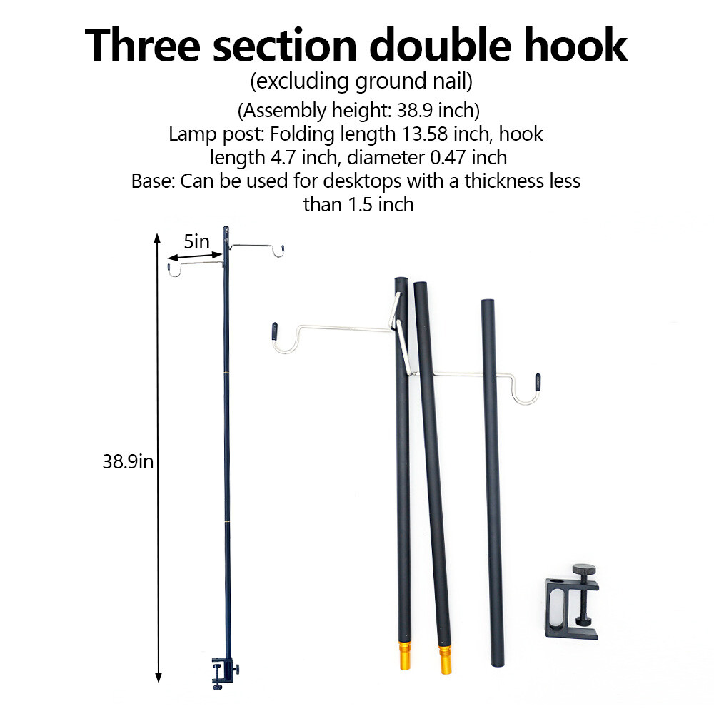 Folding Camping Folding Lamp Portable Lamp Stand With 2 Hook for Camping Fishing