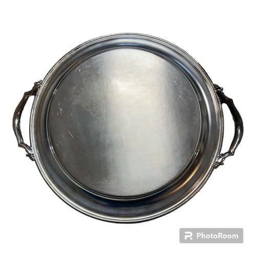 Vintage Oneida Silverplate Ridgewood Round Tray With Handles 14.5” - Picture 3 of 11