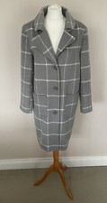 Fab Elle Grey White Checked Brushed Warm Maria Coat Size L Uk14 Vgc With Wool