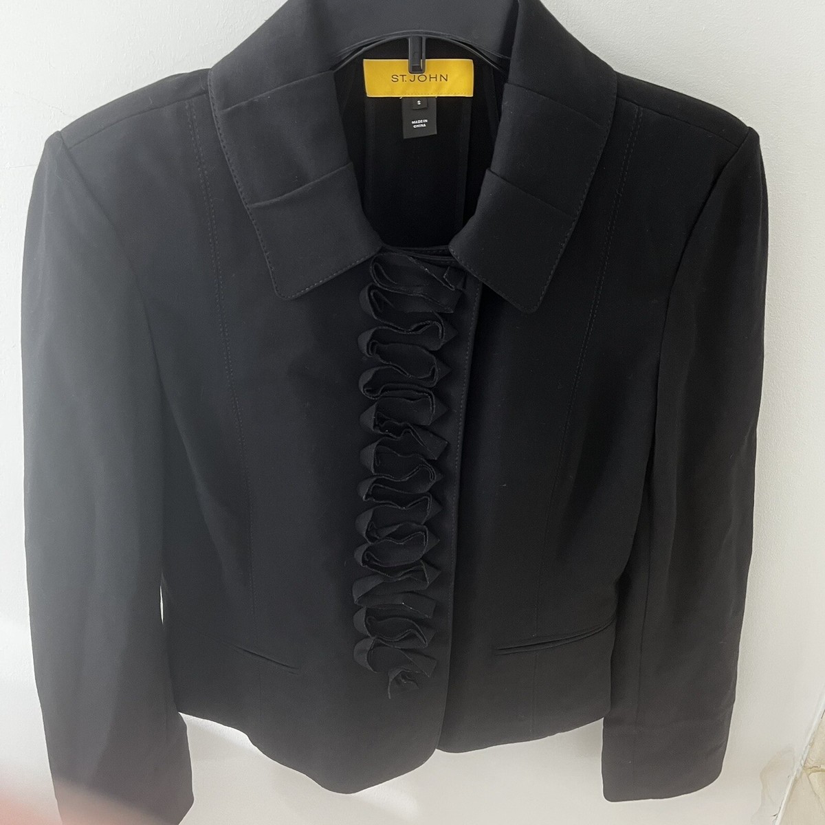 ST. JOHN EVENING Jacket Size S Black snap closure ruffle front $550 | eBay