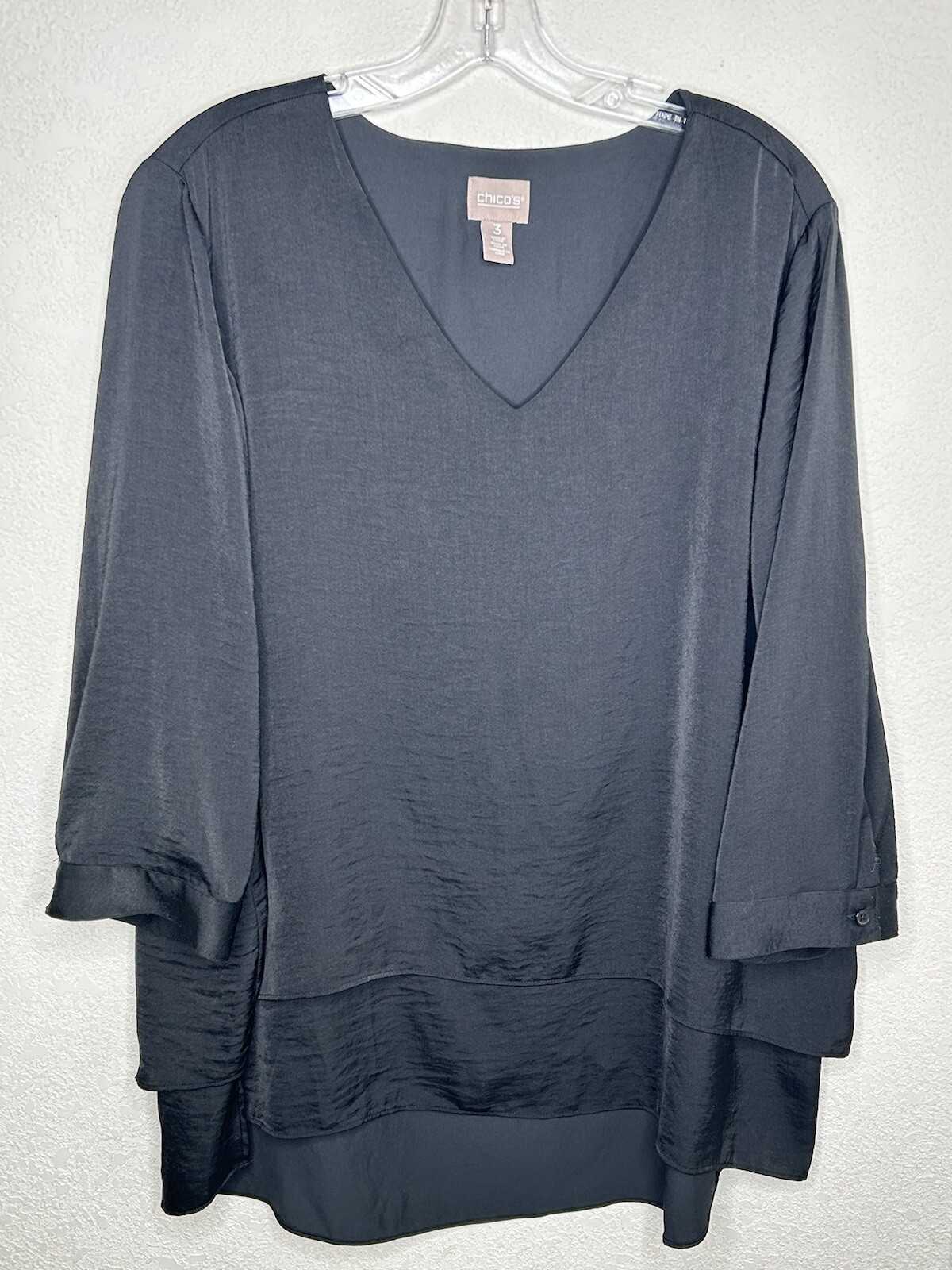 Chicos 3 Top Extra Large Black Split Back Layered… - image 1