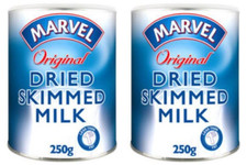 2x Marvel Dried Skimmed Milk Powder 250g Packs Long Life Storage Drink