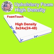 High Density FoamTouch Upholstery Foam size 3" X 24" X 24-48 " Custom Cut