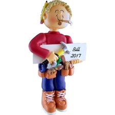 Personalized Christmas Ornament - Blonde Male Carpenter Handyman