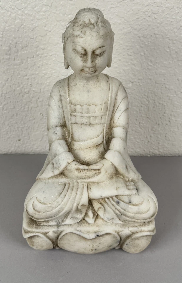 ANTIGUA FIGURA DE BUDA SENTADA DE MÁRMOL ESTATUA TAILANDESA BIRMANA DEL SUDESTE ASIÁTICO SIGLO XIX. Foto 4 de 4