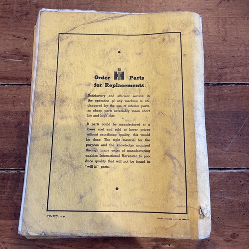 International Harvester Parts Catalog TC77C T340 SERIES TRACTORS