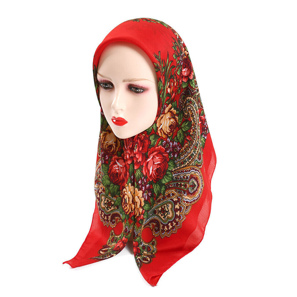 Women Traditional Slavic Scarf Ukrainian Babushka Shawl Floral Printed Head  Wrap
