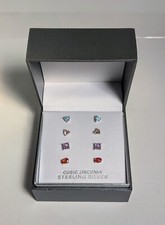  NEW Primrose Sterling Silver, Cubic Zirconia Stud Earrings Set Of 4