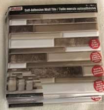 16 Sheets Hardware Self Adhesive Tan Brown White Faux Marble Plastic Wall Tile