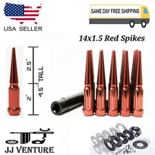 24Pc Red 4.5" Spline M14x1.5 Spike Lug Nut+Key Chevy Silverado1500 Tahoe&More