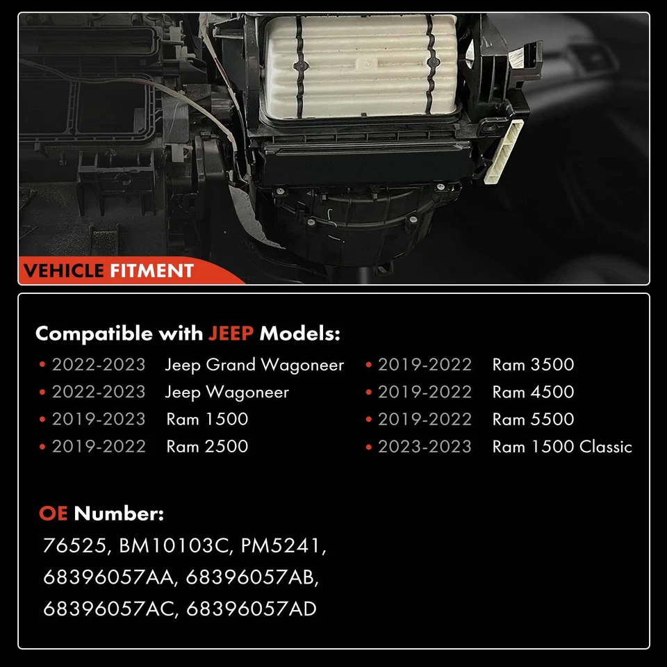 Motor soplador calentador HVAC con rueda para Ram 1500 2019-2023 Jeep Grand Wagoneer Foto 3 de 4