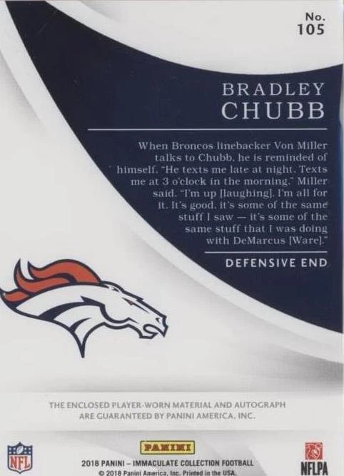 2018 Panini Immaculate Collection Bradley Chubb #105 - 2 de 2