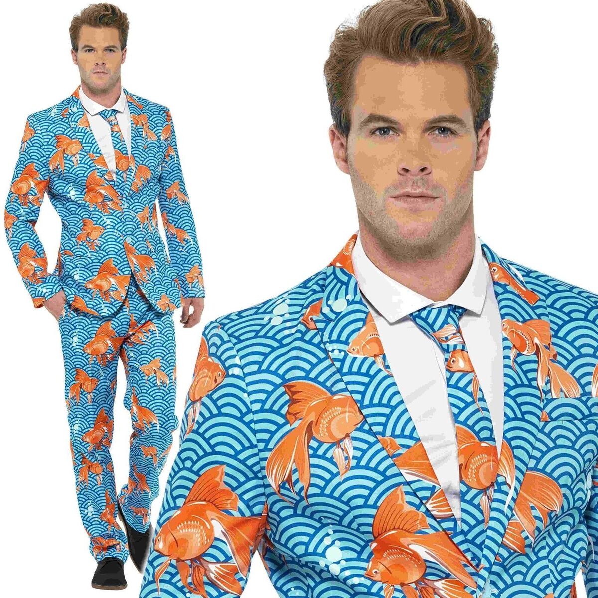 Goldfish Mens Stand Out Suit Stag Do Party Funny Fancy Fish Formal Costume  S: L