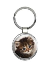 Cat : Gift Round Keychain Cute Animal Kitten Funny Friend