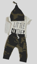 3 Pcs Baby Boys Little Brother Camouflage Romper Tops Pants Leggings Hat