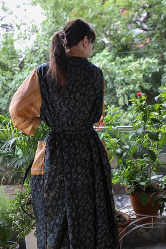 Kimono Lungo In Seta Nera Per Donna Accappatoio Kimono Gown PS KMO5108 - Foto 8 di 9