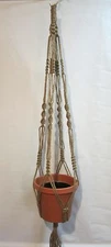 Macrame Plant Hanger 44 Inch Vintage Style 6 ply NATURAL JUTE for a Wide Pot