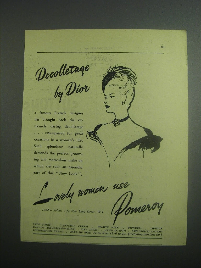 1948 Pomeroy Cosmetics Ad   Decolletage by Dior