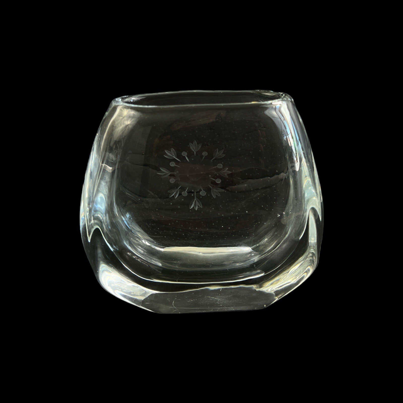 Kosta Boda Swedish Heavy Led Glass Vase 4.5" Etched Floral Design eBay