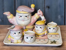 RARE Vintage Miniature Christmas Santa Claus Porcelain Tea Set