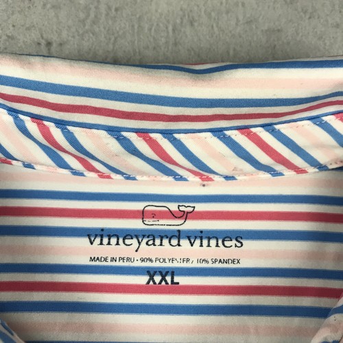 Vineyard Vines Polo Shirt Mens 2XL Blue Pink Stretch Striped Performance Golf - 第 4/8 張圖片