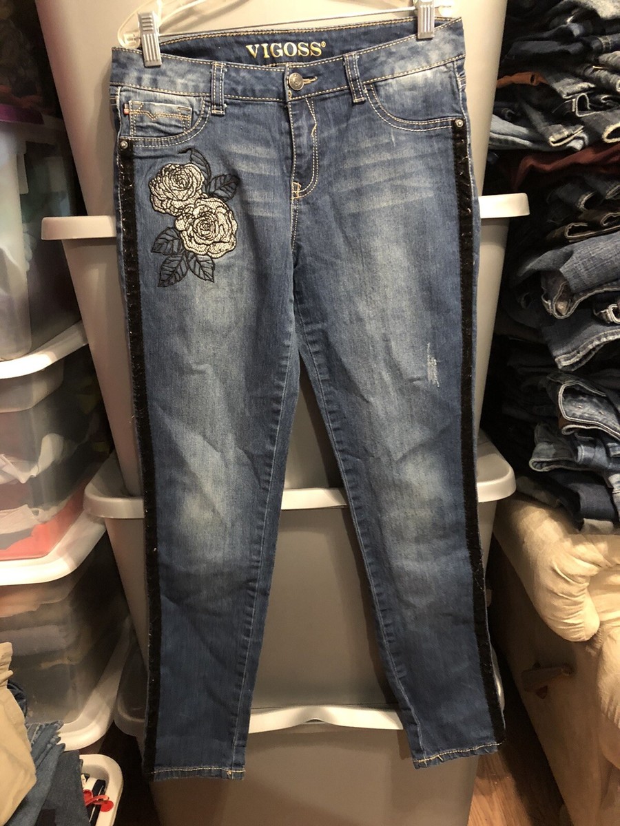VIGOSS girls skinny jeans size 16 embroidered flowes