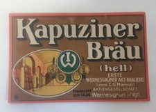 altes Bieretikett Bier Etikett Wernesgrüner Brauerei Kapuziner Bräu  ( 375 ) 