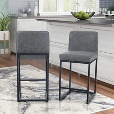  24" Bar Stool Counter Height Bar Chair Set of 2 PU Leather Dining Chair For Pub