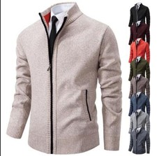 Mens Youth Fashion Stand Collar Zipper Thick Knited Sweater Cardigan Jacket