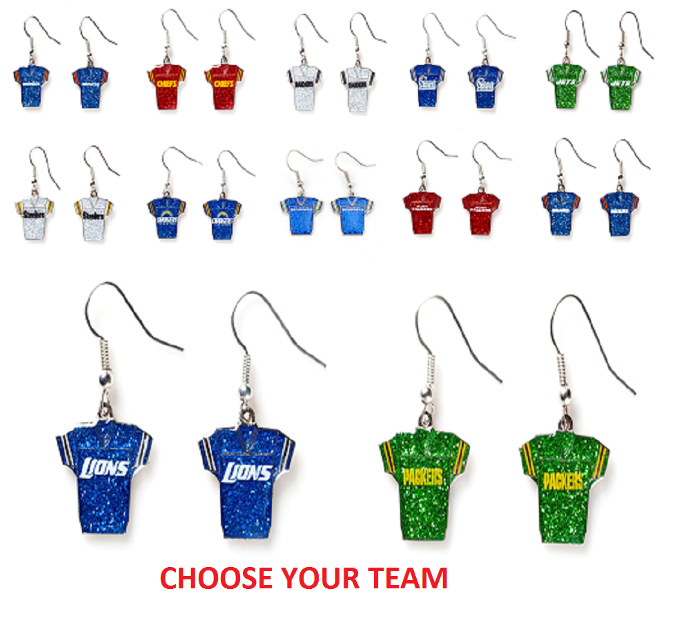 NFL Football Team Logo Womens Ladies Glitter Jersey Earrings Pick Your Team