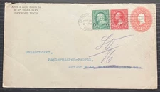 1901 US POSTAL COVER SCOTT #U79 DETROIT MICHIGAN TO BERLIN GERMANY VF